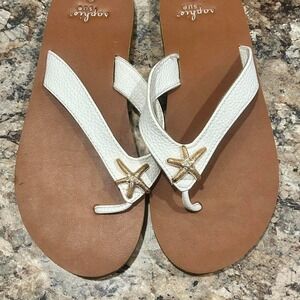 Sophie Sue Size 8 Woman's White and gold starfish flip flops